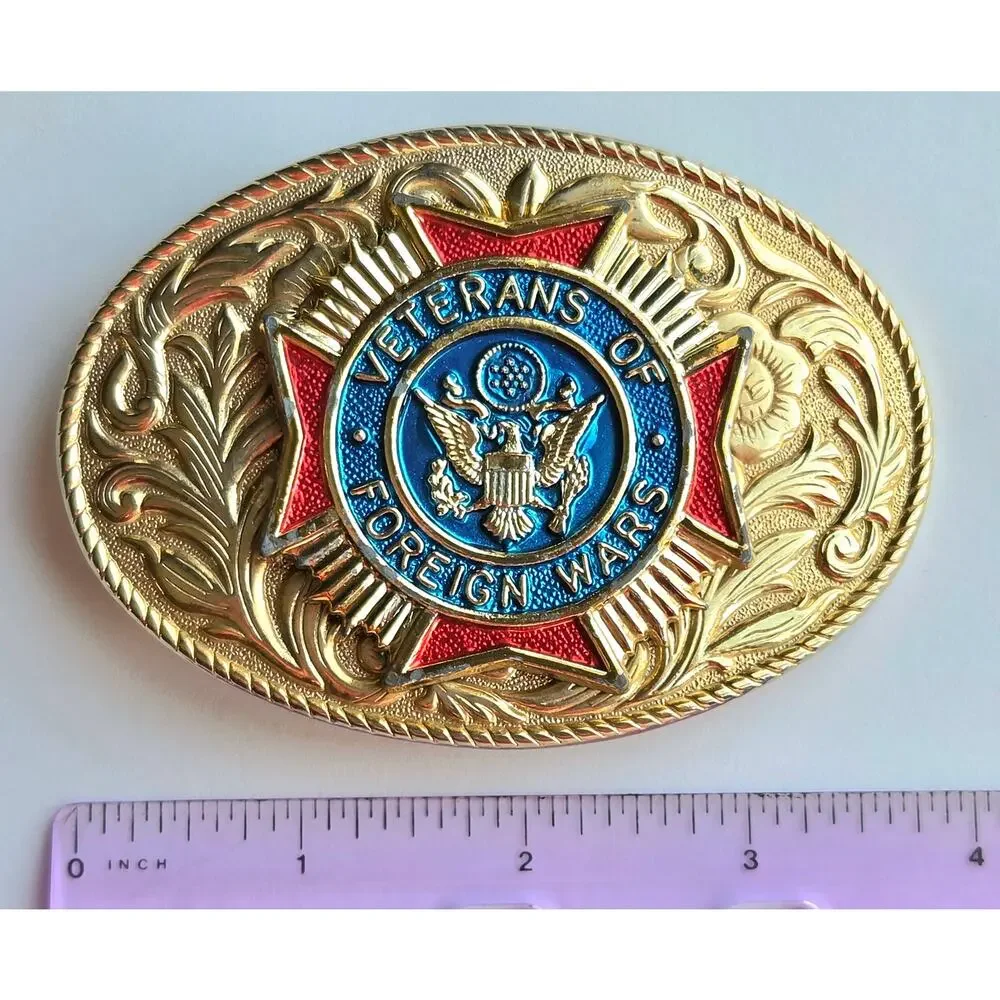 Belt Buckle VFW Blue Red Gold Veterans of Foreign Wars 1980s